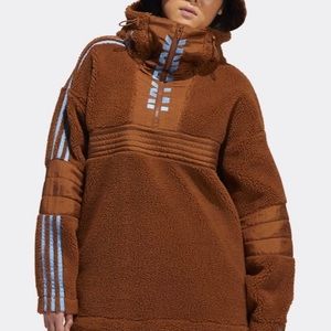 brown adidas x ivy park zip branded teddy jacket